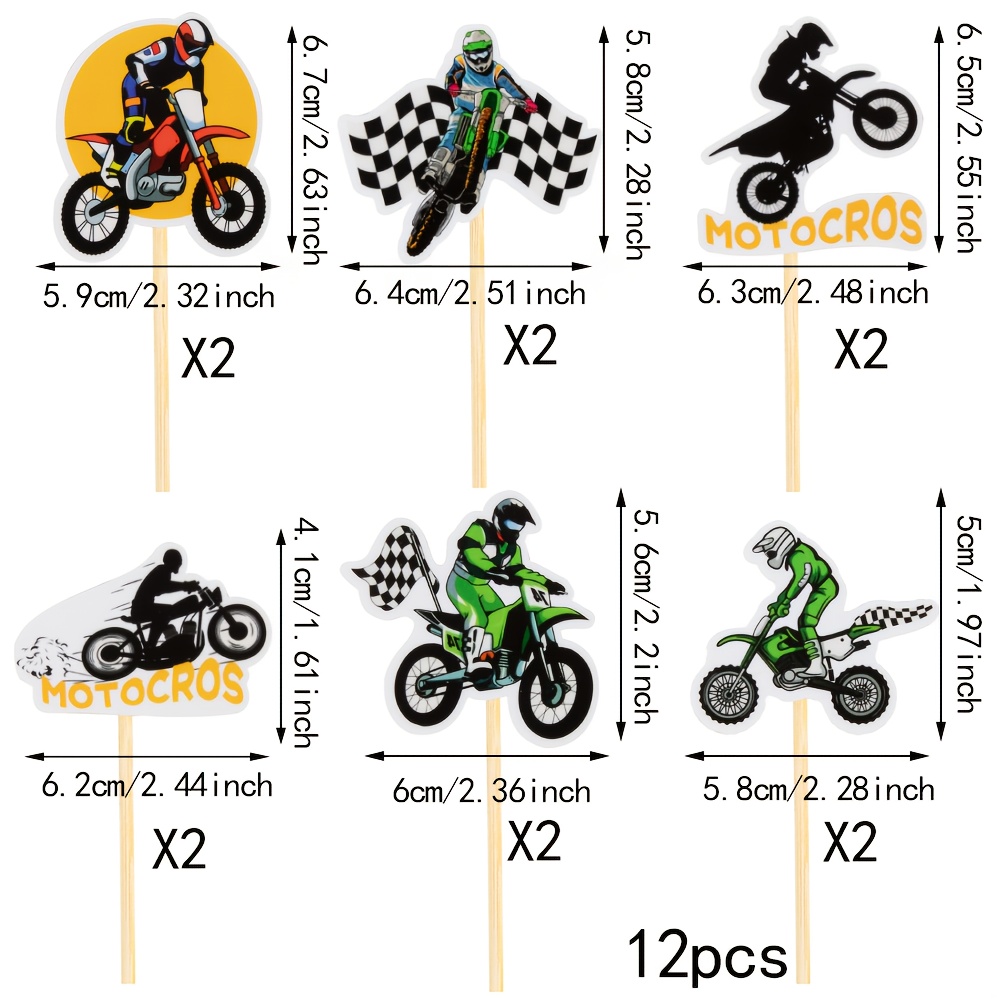 Image of 12-pack Motorcycle Cupcake Toppers For Off-road Motorcycle Party Cake Decorations, Sports-themed Birthday Party Supplies For Men