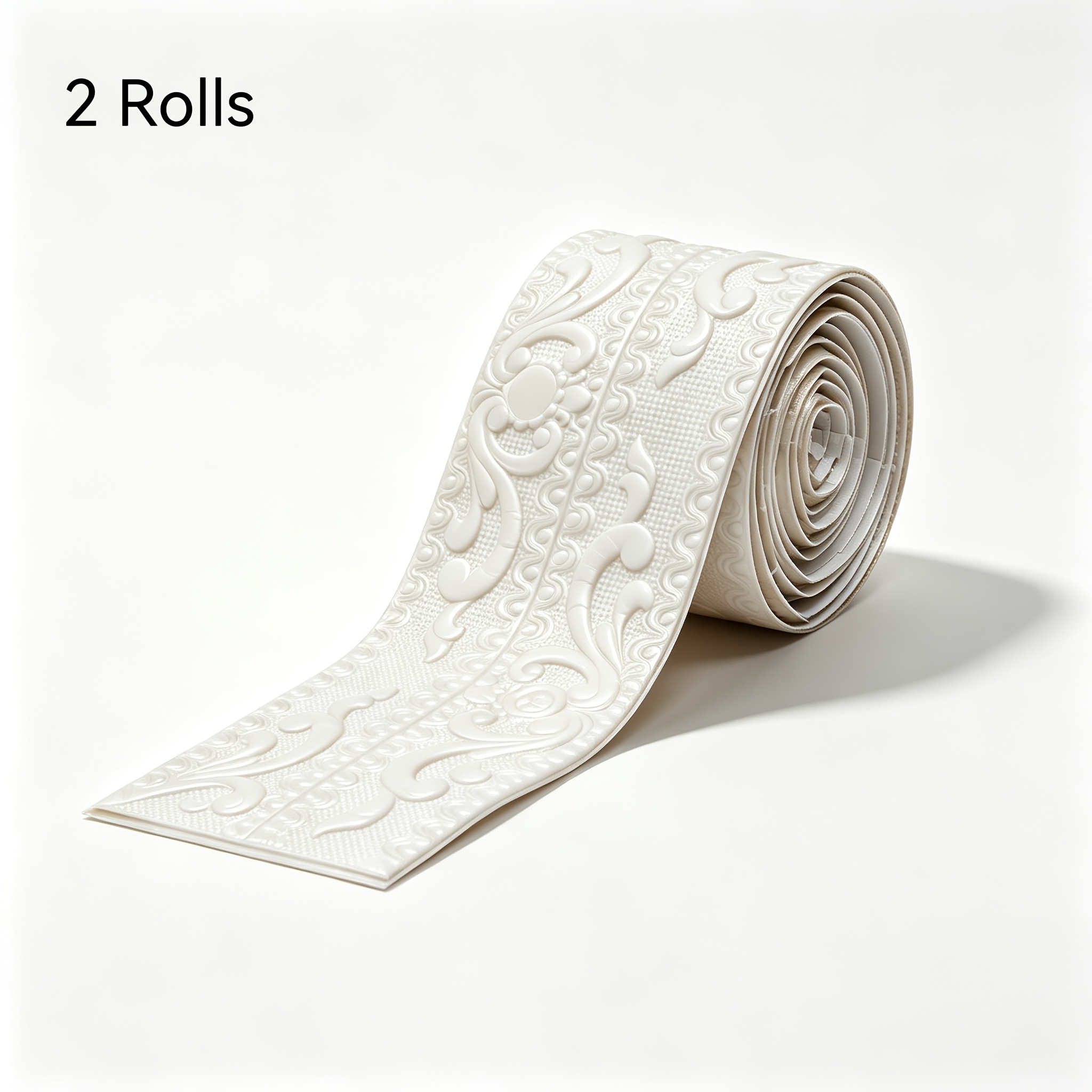 TEMU 2 Rolls Of 3d Self-adhesive Wallpaper Borders, 2.3 Meters/ 90.55 Inches White Embossed Floral Corner Trim, 8mm Peel-and-stick Waterproof Foam