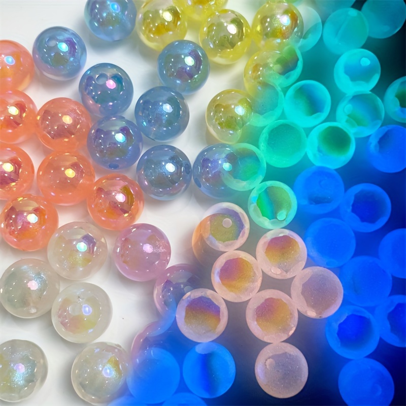 

50pcs Mixed 16mm Uv Plating Color Glitter Glow In The Dark Beads Loose Round Acrylic Beads For Diy Bracelet Necklace Luminous Beads Accessories