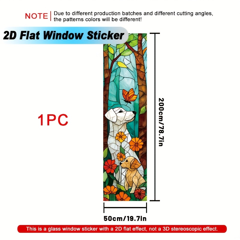 TEMU 2d Flat - 2d Flat - 1pc Of A Window Sticker Featuring A Design Of A Dog, Puppy, Butterflies, Flowers, Trees, And Leaves. This 2d Flat Privacy