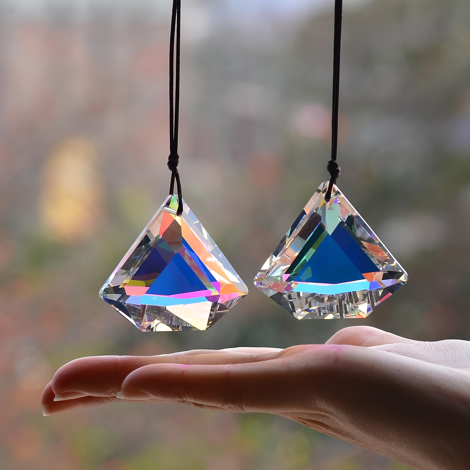Image of 2pcs Catcher Prisms, Hanging Suncatchers With Glass Prism, For Windows, Balcony, Kitchen, Garden Decoration, Christmas Decorations, Halloween Decorations