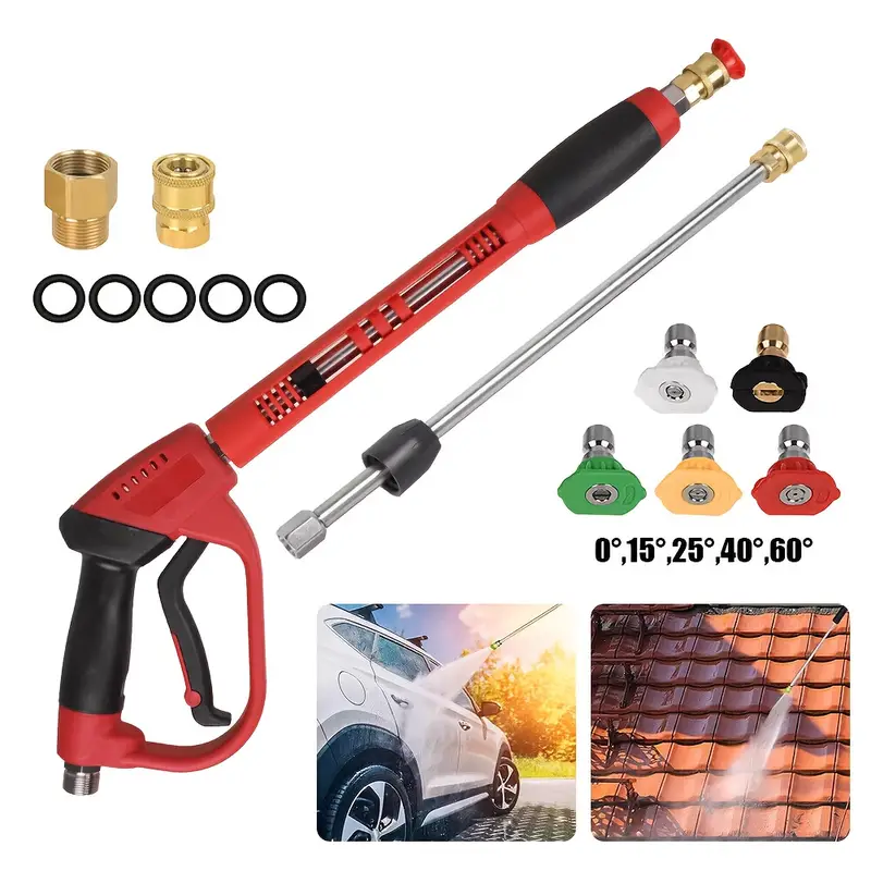 4000 PSI High Pressure Power Washer Gun Spray Wand & Hose Kit - Brass & Stainless Steel, Cold Water Use