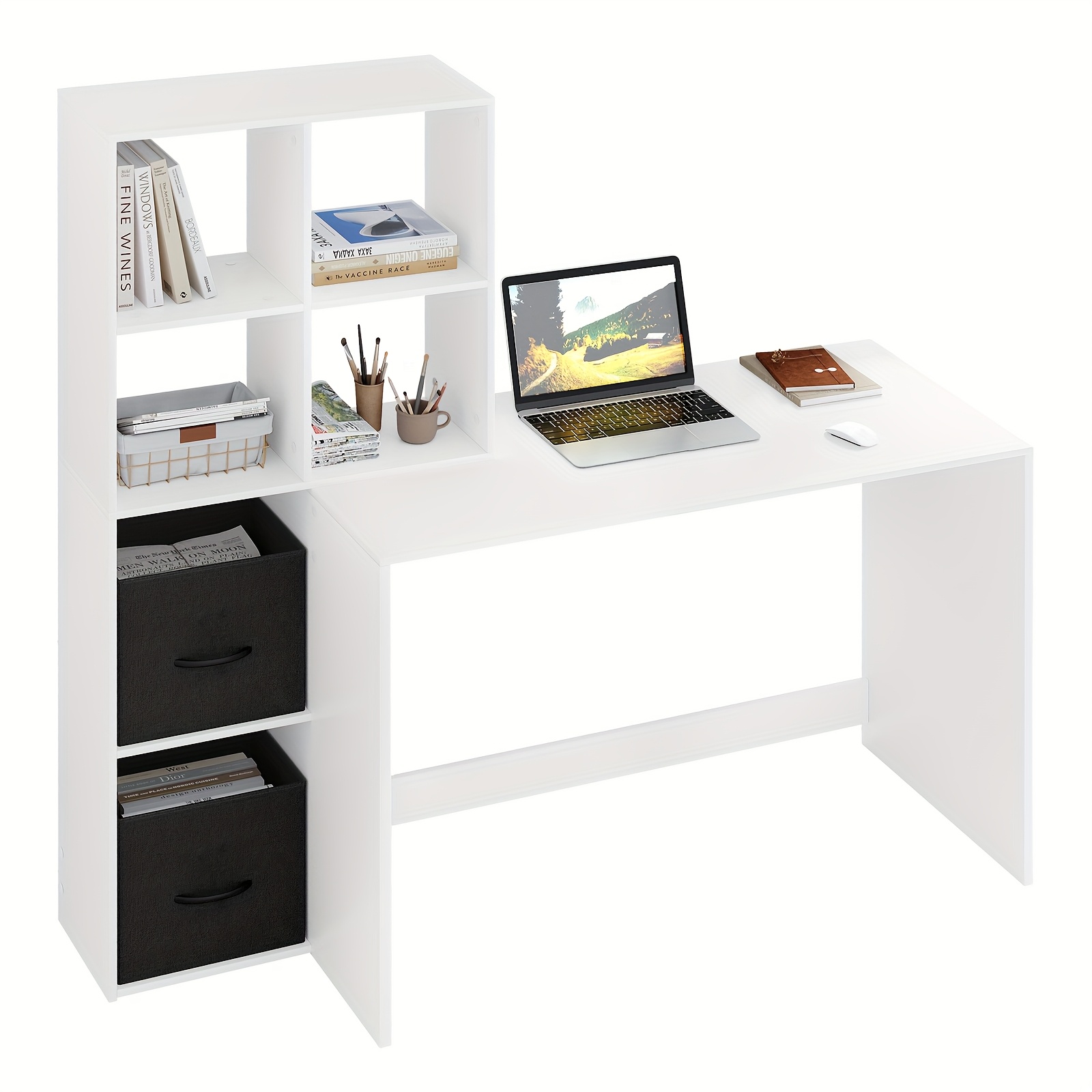 Image of 1pc Woltu Modern Minimalist Office Computer Desk With Metal Frame & Wood Top - Office Desk For Study, Bedroom, - Sturdy Durable Workstation