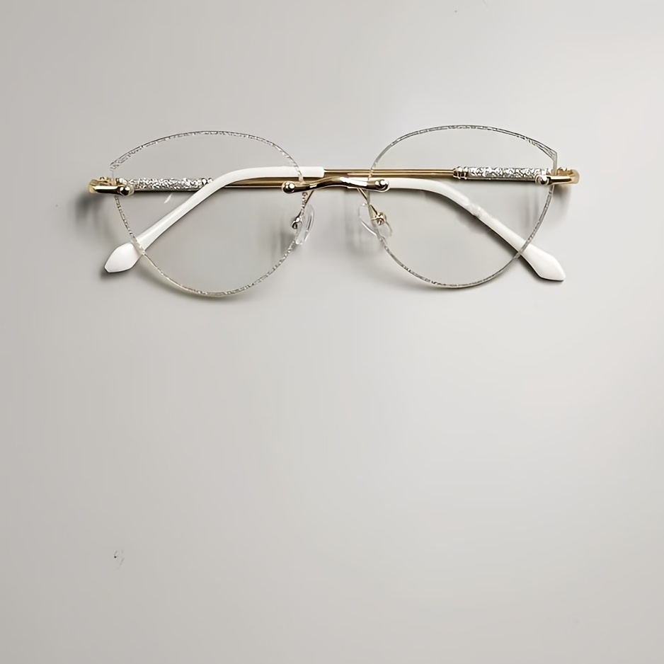 Image of Women's Fashion Glasses, Cat-eye Rimless Glasses, Inlaid With Glitter Metal Frame, Cat-eye Lens Glasses