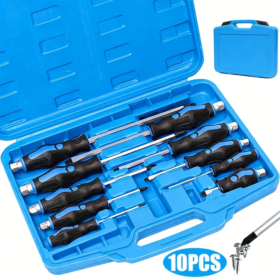 TEMU 10pcs Magnetic Screwdriver Set, Heavy Duty Screwdriver Set Steel , Professional Level Handle With 2 Types Of Screwdrivers In Case, Includes
