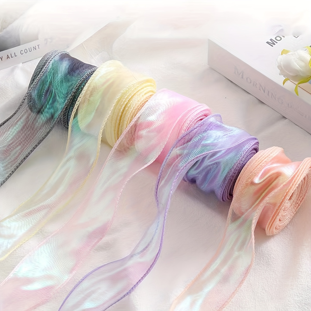 

1set 10 Yards 4cm Wide Symphony Fishtail Yarn Flower Ribbon Diy Bow Bouquet Ribbon Gift Packaging Wavy Yarn Satin Ribbon (without Plastic Shaft Teak)
