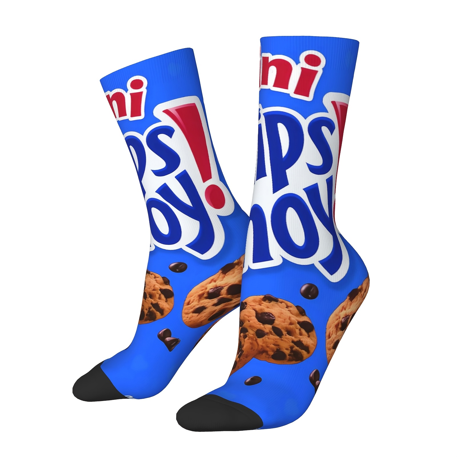 TEMU A Pair Of Unisex Outdoor Sports Socks, Ho Text Print With Cookie Graphic, Vivid Background And Warm Tone Accents, Dark Sole, Machine Washable,