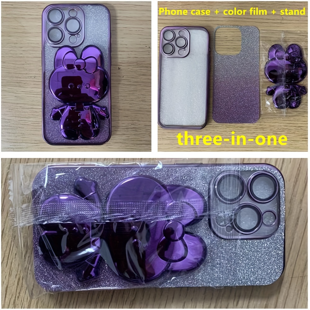 1 Deluxe Electroplated Case For IPhone 15/14/13/12/11Pro Max Plus, Romantic - Cute Bunny Phone Holder And Hidden Holder - Shockproof Ultra-thin Protection, Easter - Valentine's Day Gift