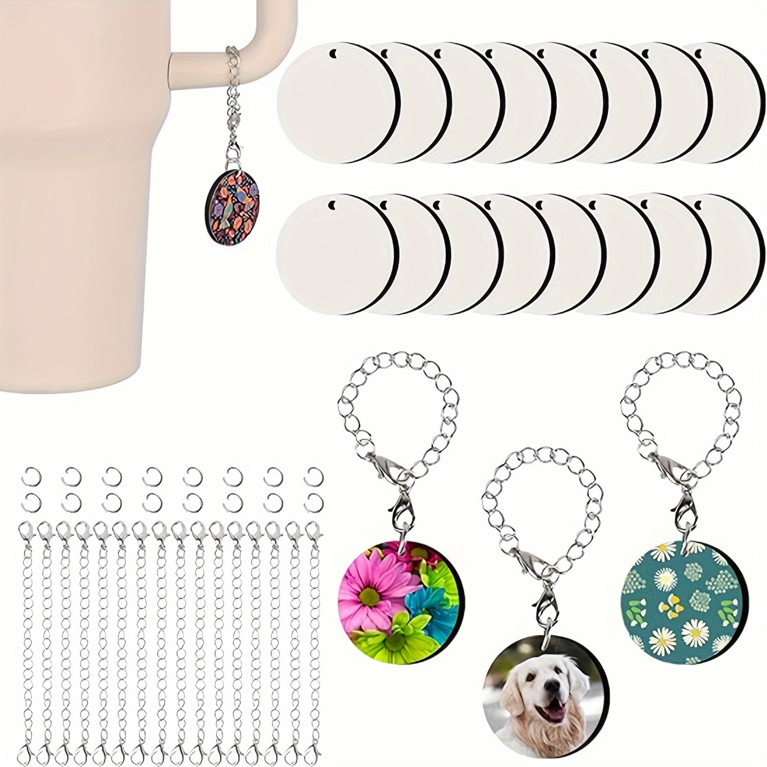 

16pcs Diy Sublimation Blank Pendant Set With Mdf Links - Perfect For Keychains, Bags & Crafts - Vintage Style Christmas Theme