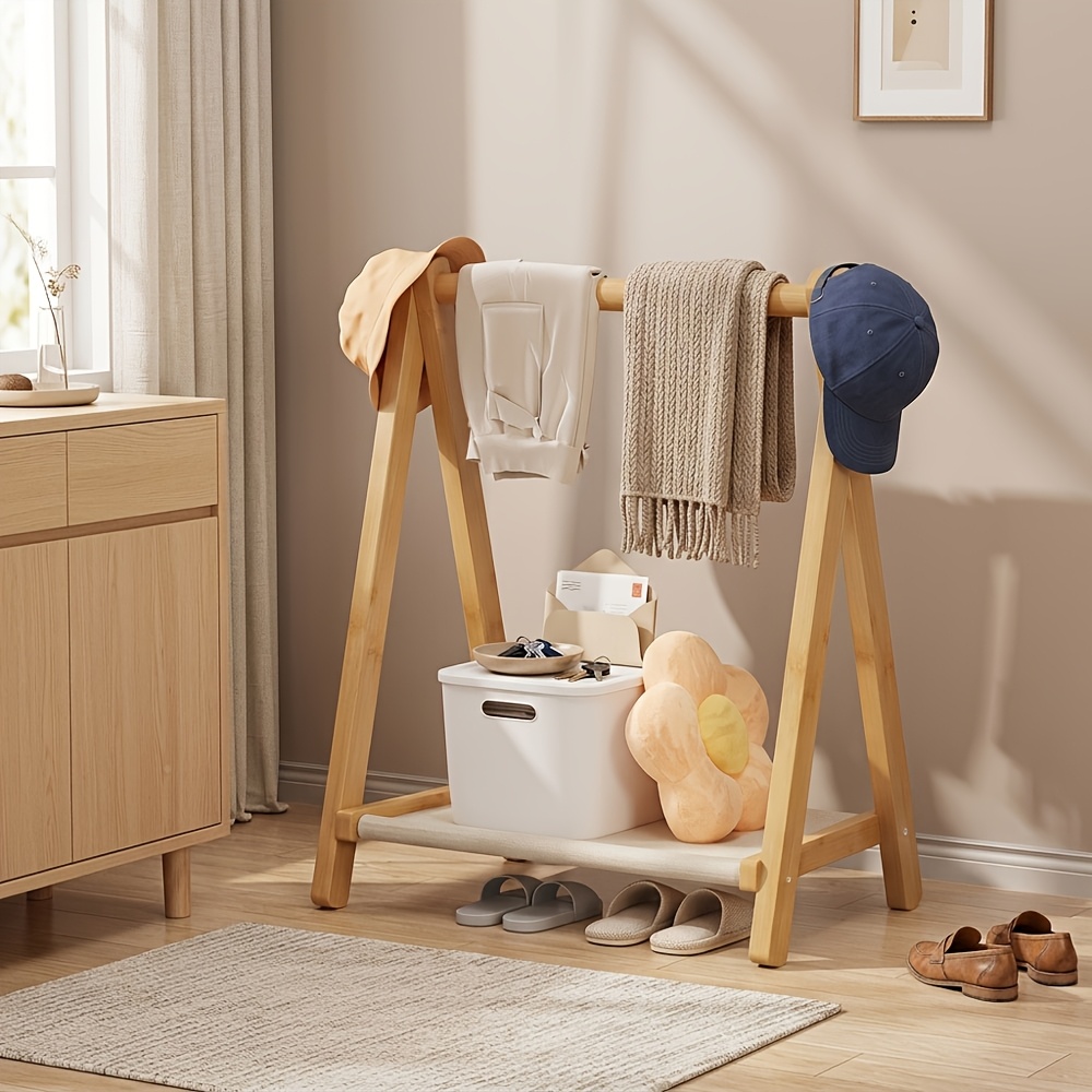 TEMU 1pc Foldable Indoor Floor Standing Clothes Hanger, Simple Clothes And Hat Rack, With Sturdy Triangular Floor-standing Pole, Freestanding