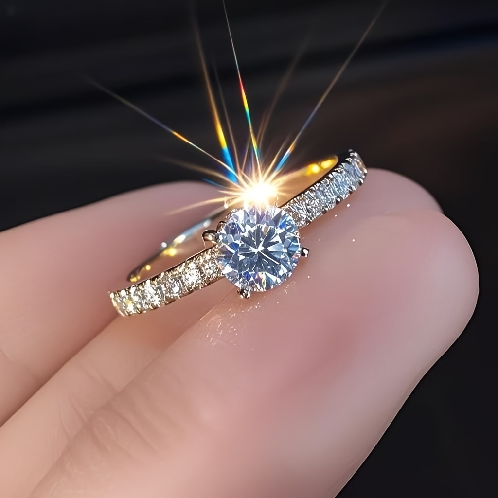 Anillo de Aleación Amarillo Estiloso con Imitación de Circonita Cúbica Sintética, Diseño Minimalista, Ideal para Uso Diario, para Adolescentes
