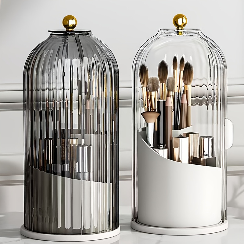 3pcs set   1pc toothbrush holder 2pcs small square boxes with transparent lids large capacity bathroom toiletry storage rack light luxury 360 rotating desktop storage box toothpaste and toothbrush storage rack freestanding bathroom