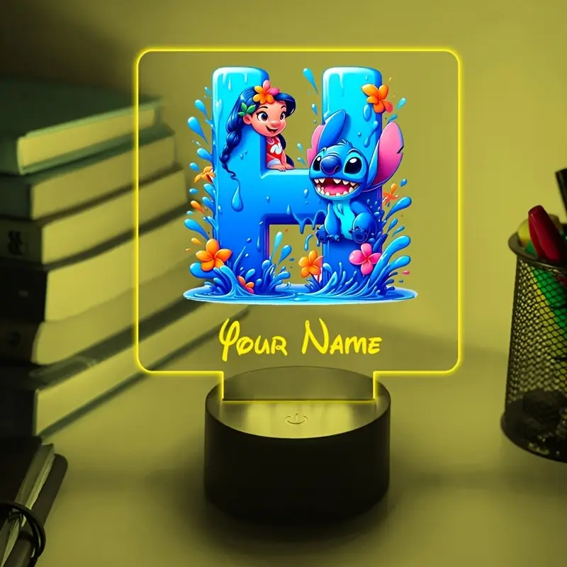 a personalized acrylic night light featuring a cartoon design of disneys and with customizable with a name color changing led table lamp for usb or batteries a usb cable batteries not included suitable for decorating bedrooms living rooms and other spaces Product details 1