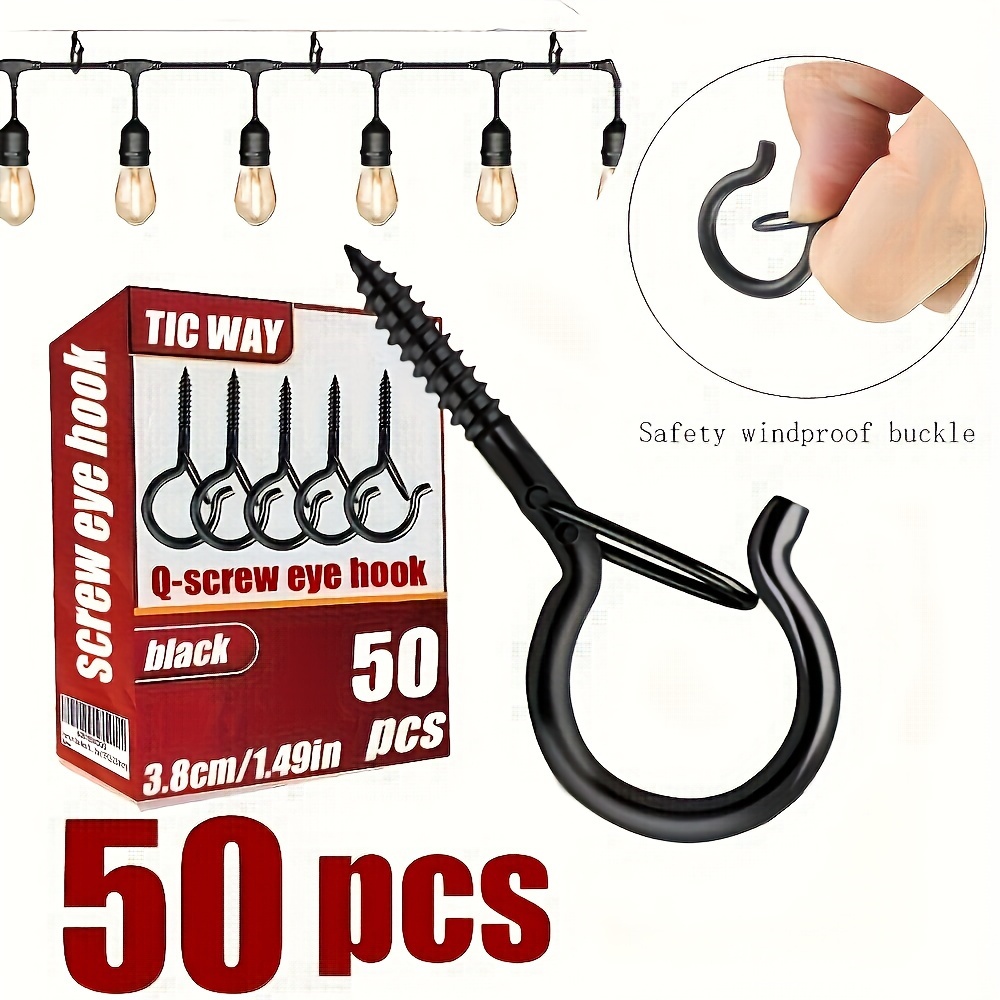 

50pcs Heavy-duty Metal Q-hooks With Safety Lock - Rust-resistant Screw Hooks For Plants, Lights & Bird Feeders - Indoor/outdoor Use, Wall Screws