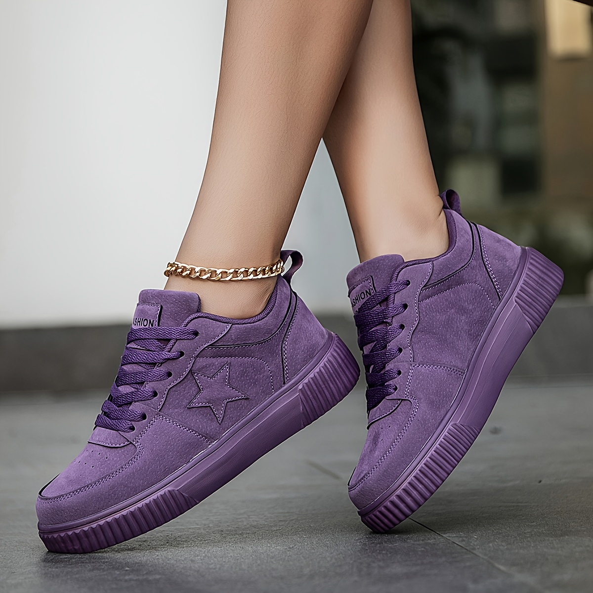 

Women' Purple Spliced Casual Sneakers - Lightweight, Comfortable Lace-up Platform Shoes For Casual Attire