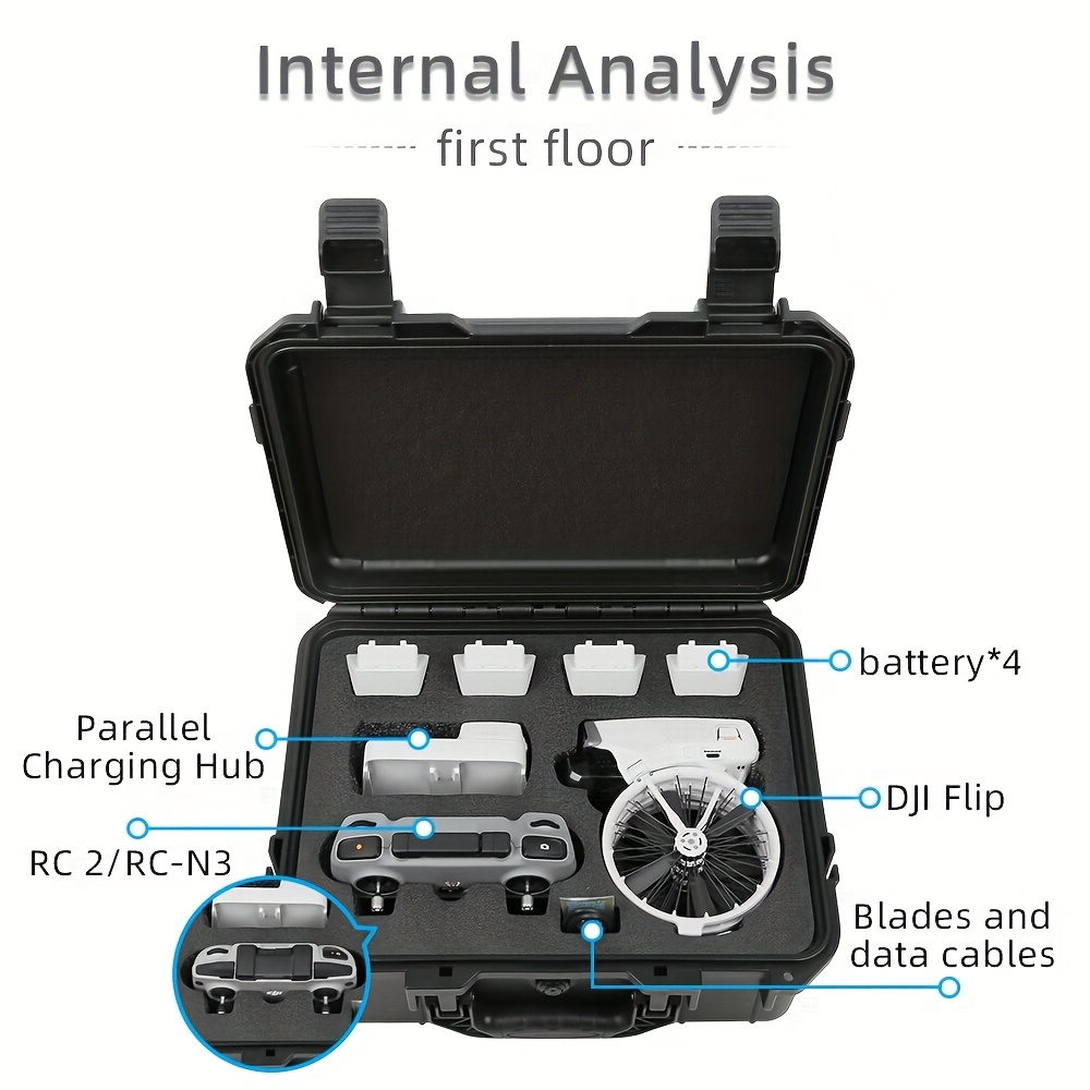 dji flip   combo storage case high quality portable carrying bag with shoulder strap protective handbag for dji rc 2 n3 accessories black pp material   storage solution organized storage explosionproof case details 2