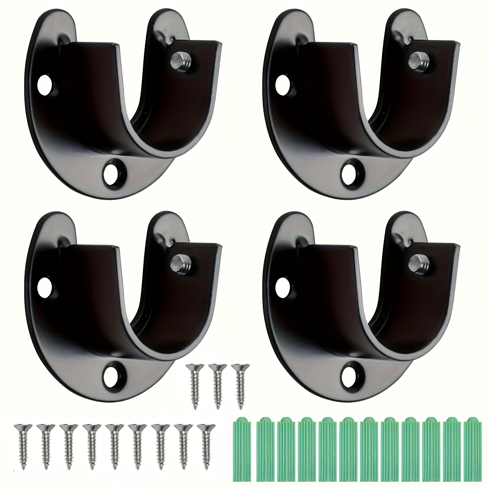 2/4pcs Stainless Steel U-Shaped Closet Rod Bracket, 25mm, Black, for Closet  Pole Sockets, Wardrobe Rail End Supports, Curtain Rail Holder