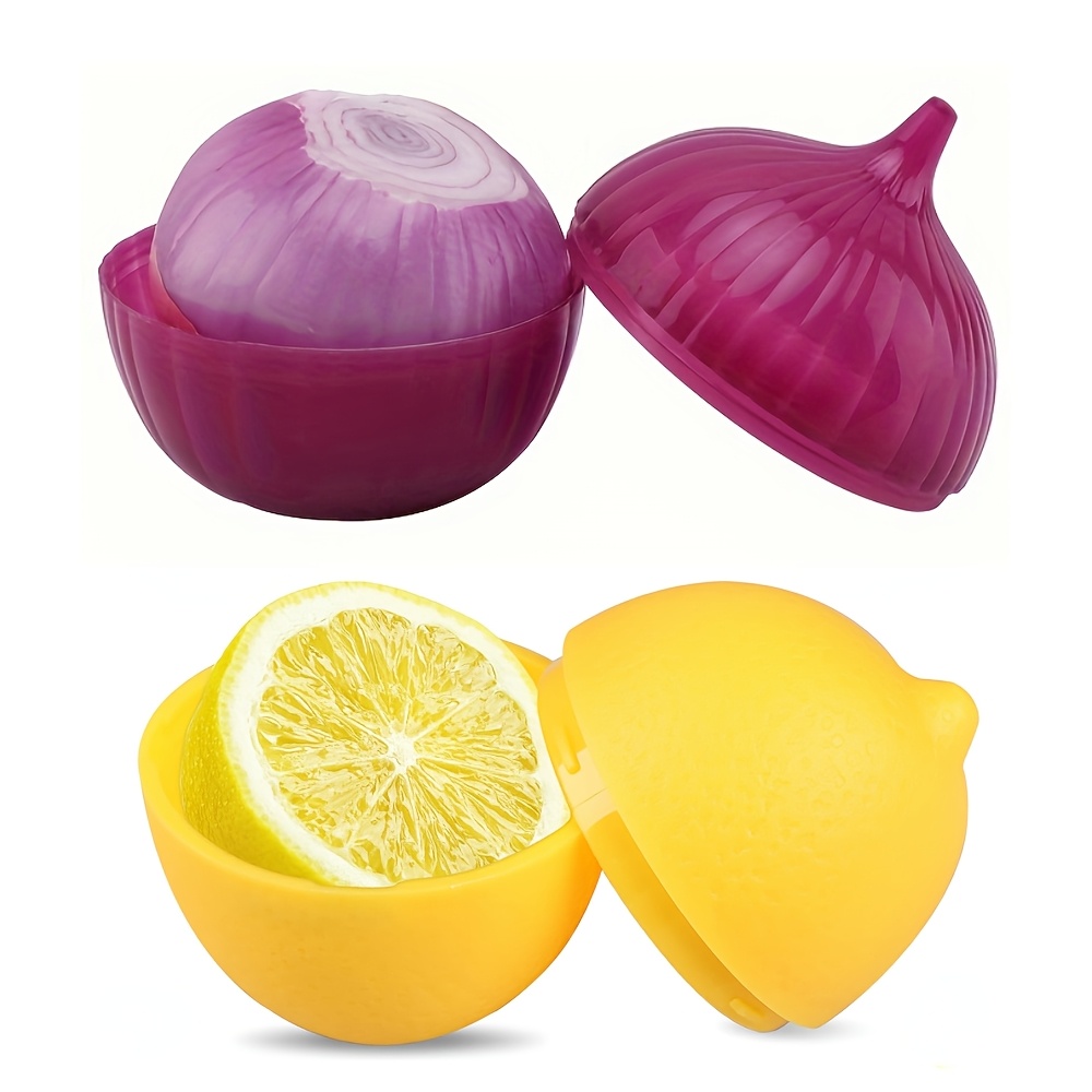 

2-piece Set Lemon & Onion Food Savers - Plastic Storage Containers, Freezer Safe, , Hand Wash, No Electricity Needed - Fruit & Vegetable Shaped Kitchen Boxes