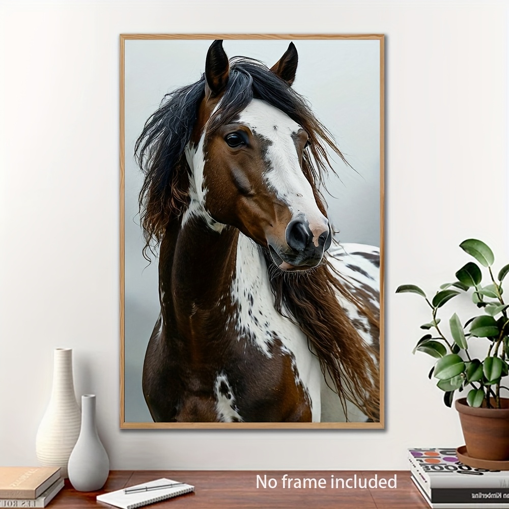 TEMU 1pc Elegant Spotted Painting Canvas - French Style Wall Suitable For Living Room, Office Decor - Ink Horse Artwork, No Frame Needed, 15.7x23.6
