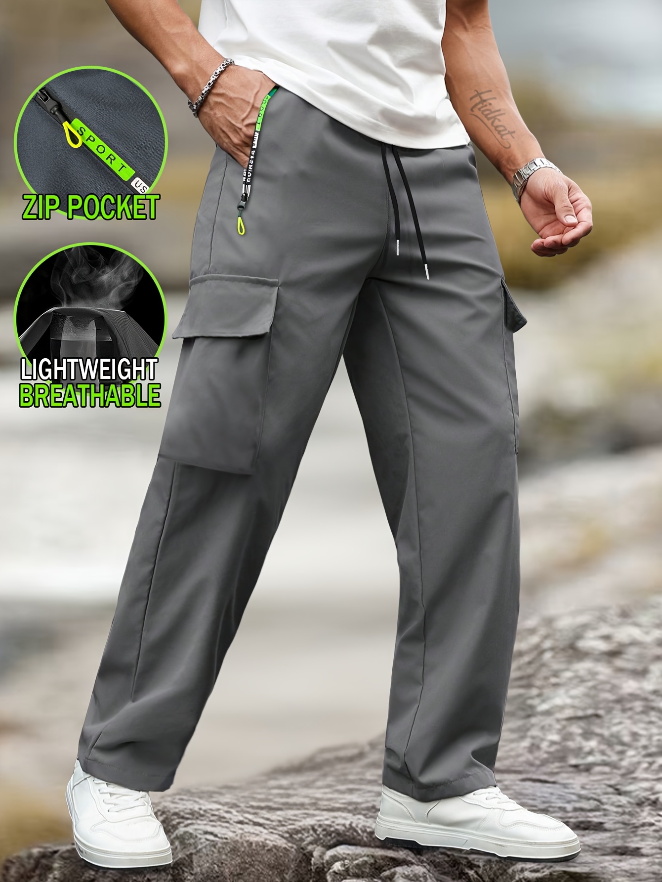 1pc mens zip pocket drawstring cargo pants spring autumn - Temu