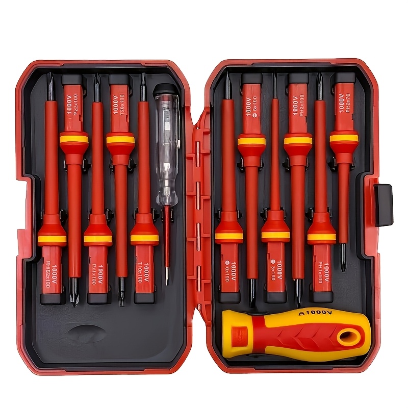 

13pcs Magnetic Screwdriver Set With Interchangeable Bits - Steel, Ideal For Electricians & Diy Repairs