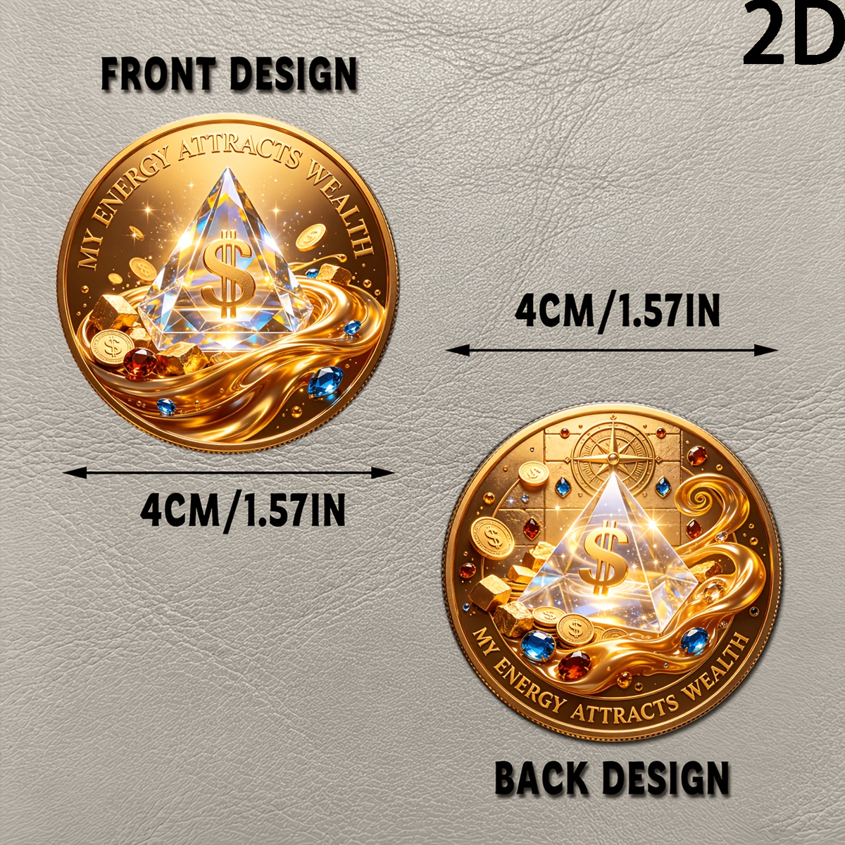 TEMU Replica Coin 2d Energy Wealth-attracting Crystal Themed Alloy Commemorative Coin, Double-sided Fortune-attracting , Colorful Gemstone Decorative