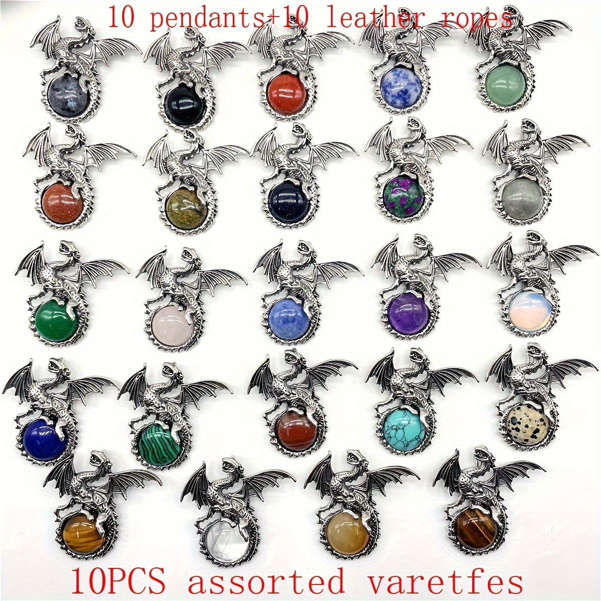 Image of 10pcs Set Of Random Natural Stone Pendants For Making, Suitable For Daily Wear And Holiday Gifting