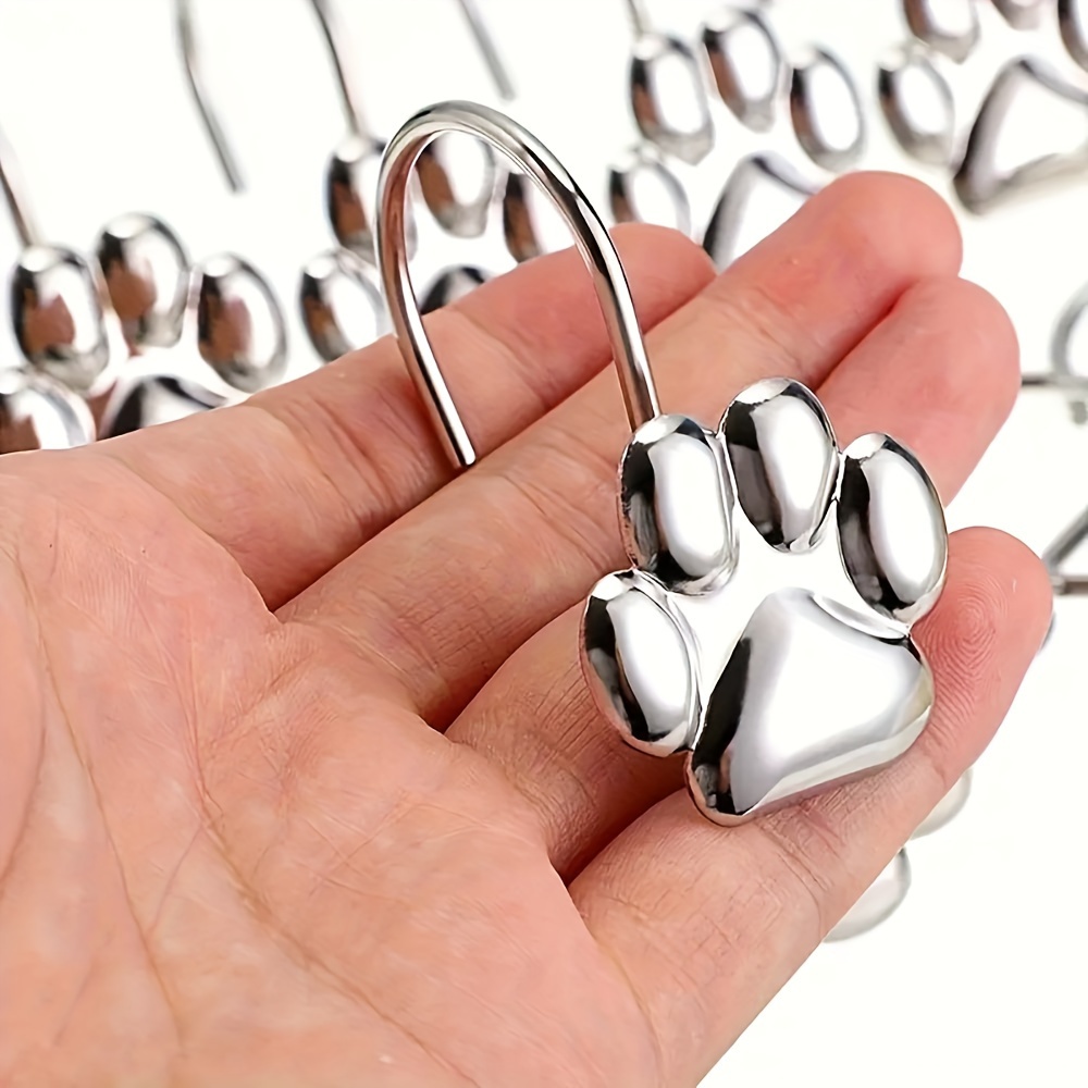 TEMU 12pcs Adorable Paw Print Shower Curtain Hooks - Black Cast, Decorative Design For Bathroom & Window, Durable And -