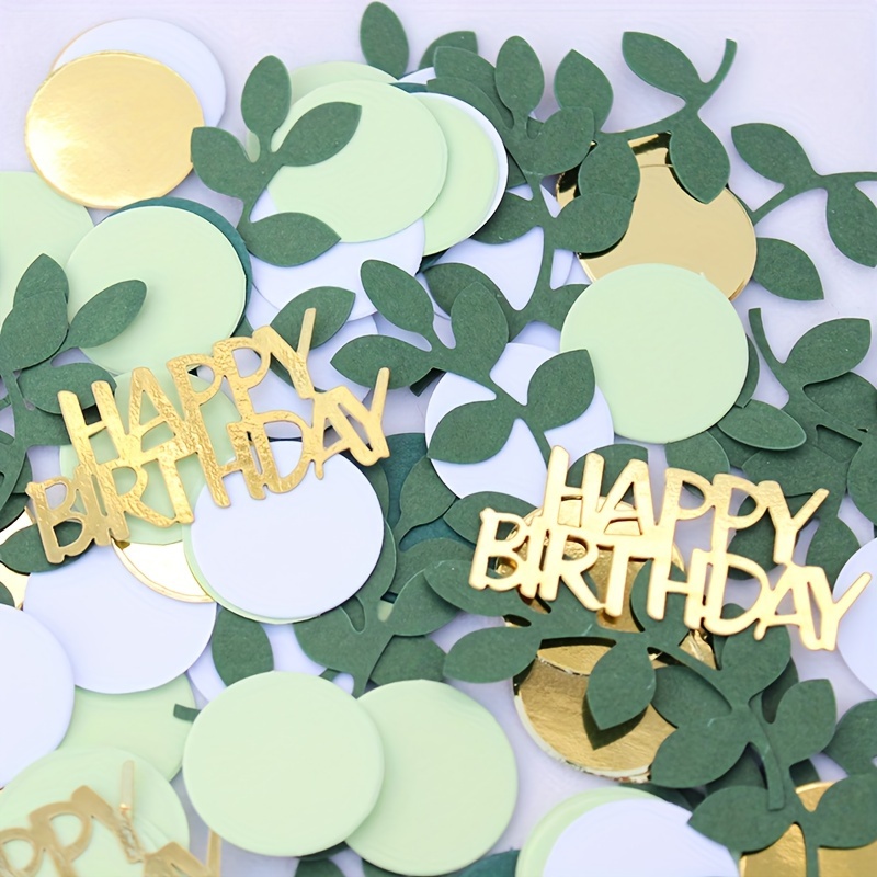 120pcs festive green   and golden happy birthday confetti elegant round decorative pieces suitable for diy birthday party table decor   a celebratory atmosphere halloween decorations and christmas decorations for christmas