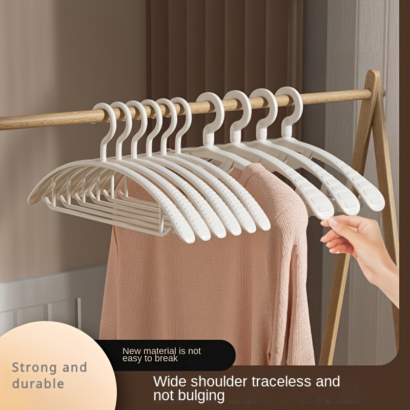 

10pcs Set Anti-slip Plastic Clothes Hangers - Wide Shoulder Design, Brushed , Soft Pp Material For Home And Commercial Use