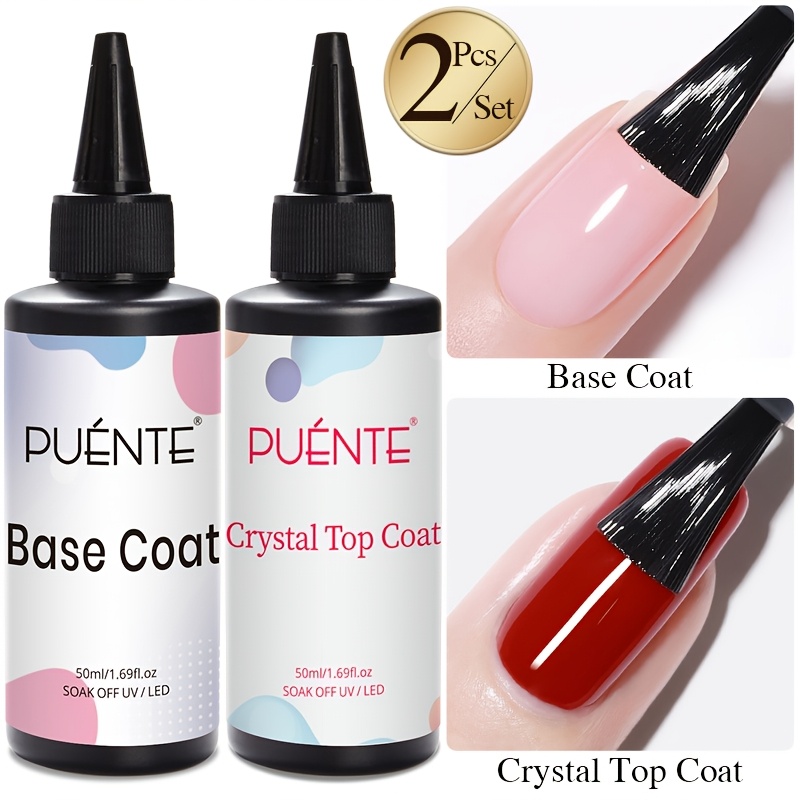 TEMU Puente 50ml Base Gel Nail Polish Set, Clear Crystal For Nail Art, No Wipe , Low Allergenic, -free, Soak-off Led Semi-permanent Varnish, Home Or Nail Salon Use
