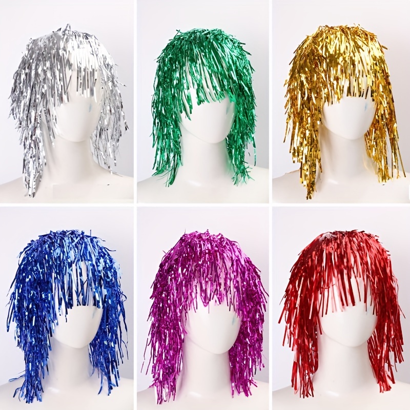 

6pcs Tinsel Wigs For Role Play - Disco Themed Costumes, Halloween & Christmas Outfits - , Curly Wave, Unisex, All - Synthetic Hairpieces