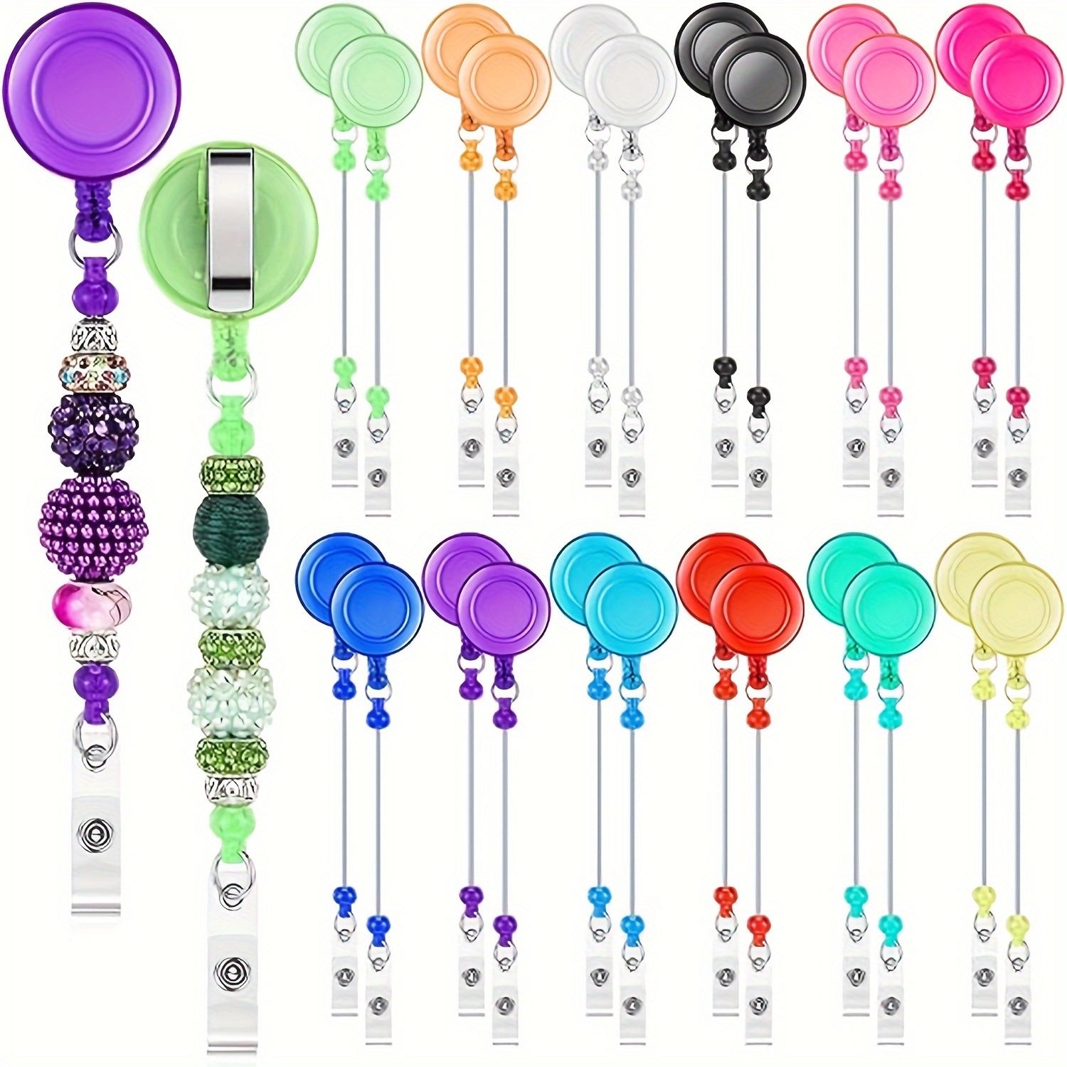 

24pcs Colored Bead Badge Scroll With Extendable Clip, Blank Bead Rod Scroll For Diy Craft, Gift Making, Christmas Fashion Jewelry Making Tool