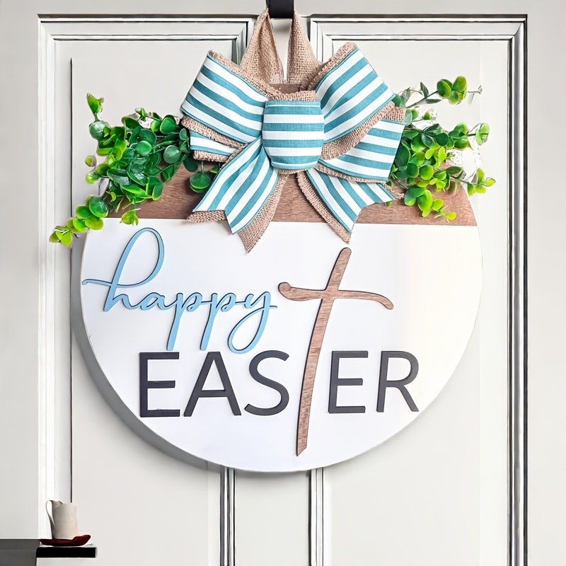 

1pc Easter Wreath - Manufactured Wood Easter Bow And Accents - , No Needed, Featherless - Decor For Easter