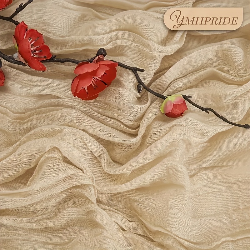 E-shop 3-teiliges Set Champagner-Käseleinentischläufer, 35x70 Zoll (ca. 90 x 180 cm), böhmische rustikale durchsichtige Tischdecke, geeignet für