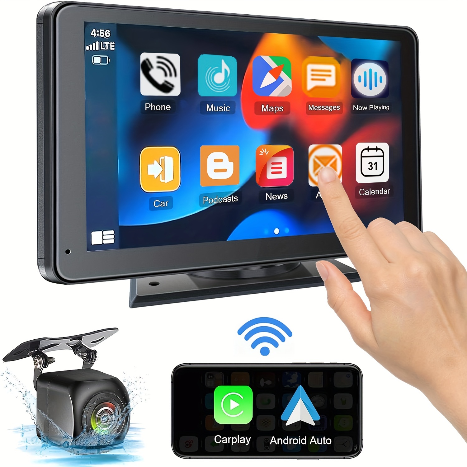 Portable 2024 Wireless Car Display Hd Touch Screen Mirror Temu