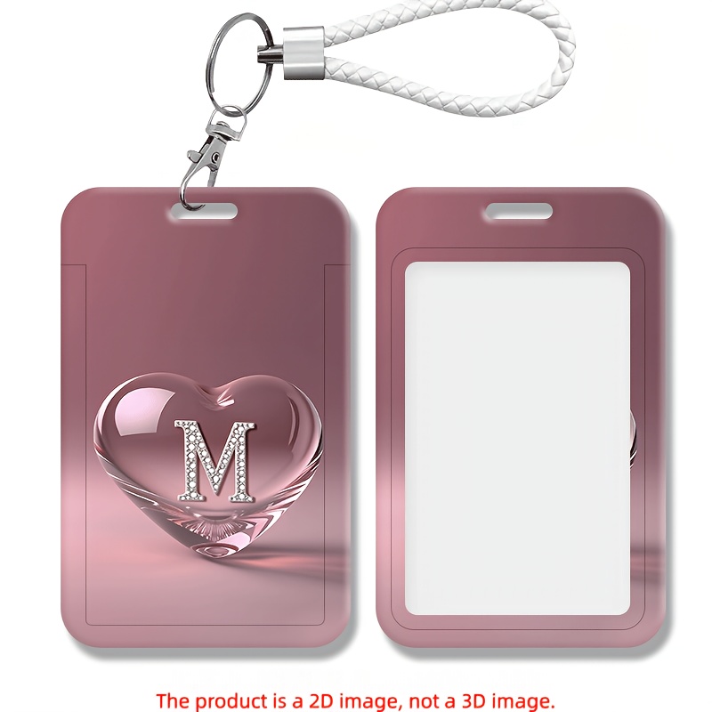 TEMU Tarjetero de autobús para mujer 2DFlar transparente con forma de , letra M rosa y pedrería, adecuado para enfermeras, médicos, , oficina, -