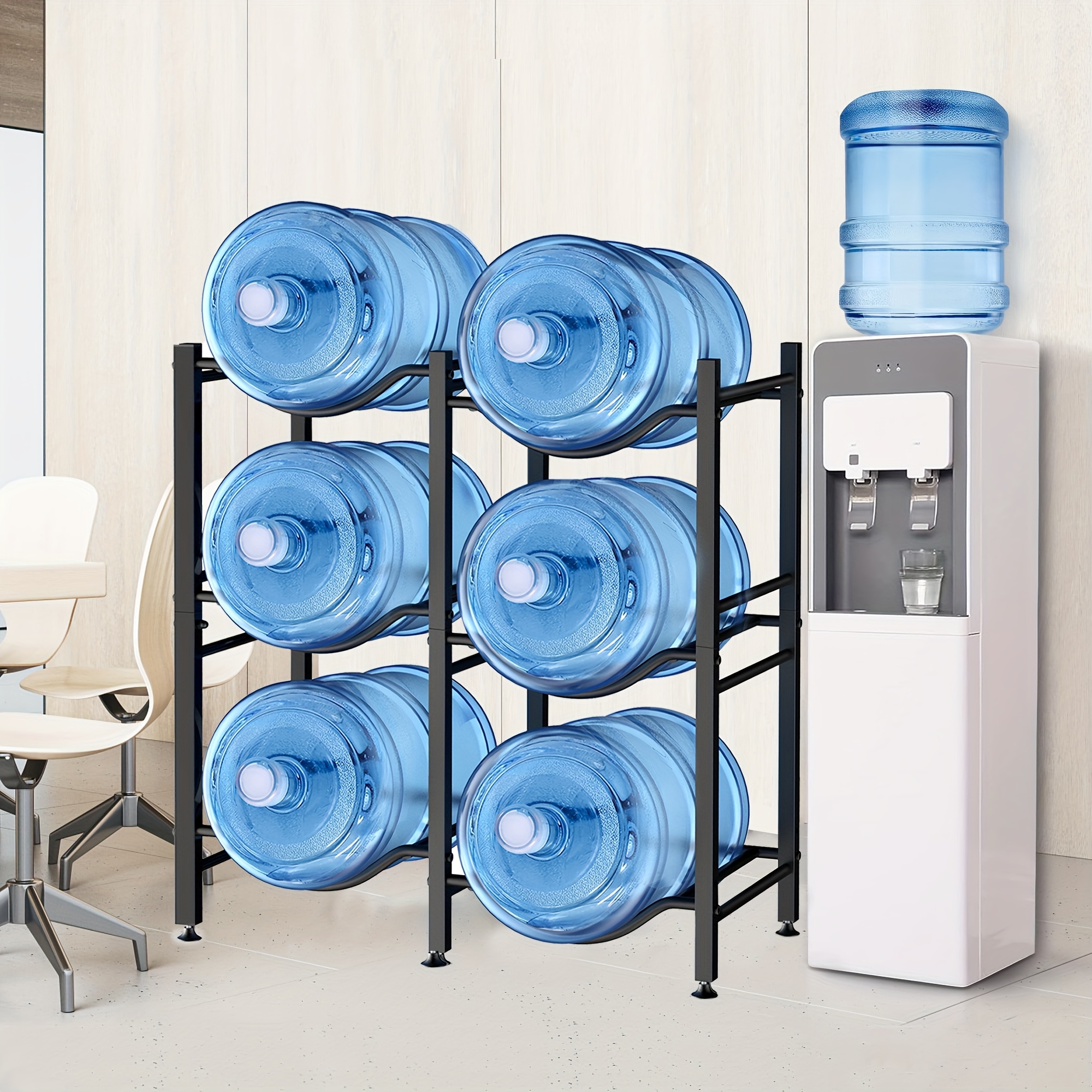 

5 Gallon Water Bottle Holder 3 Tier Water Dispenser Water Bottle Holder Removable Heavy Duty Kitchen Water Bottle Storage Rack For Home, Office, Black, Shelves