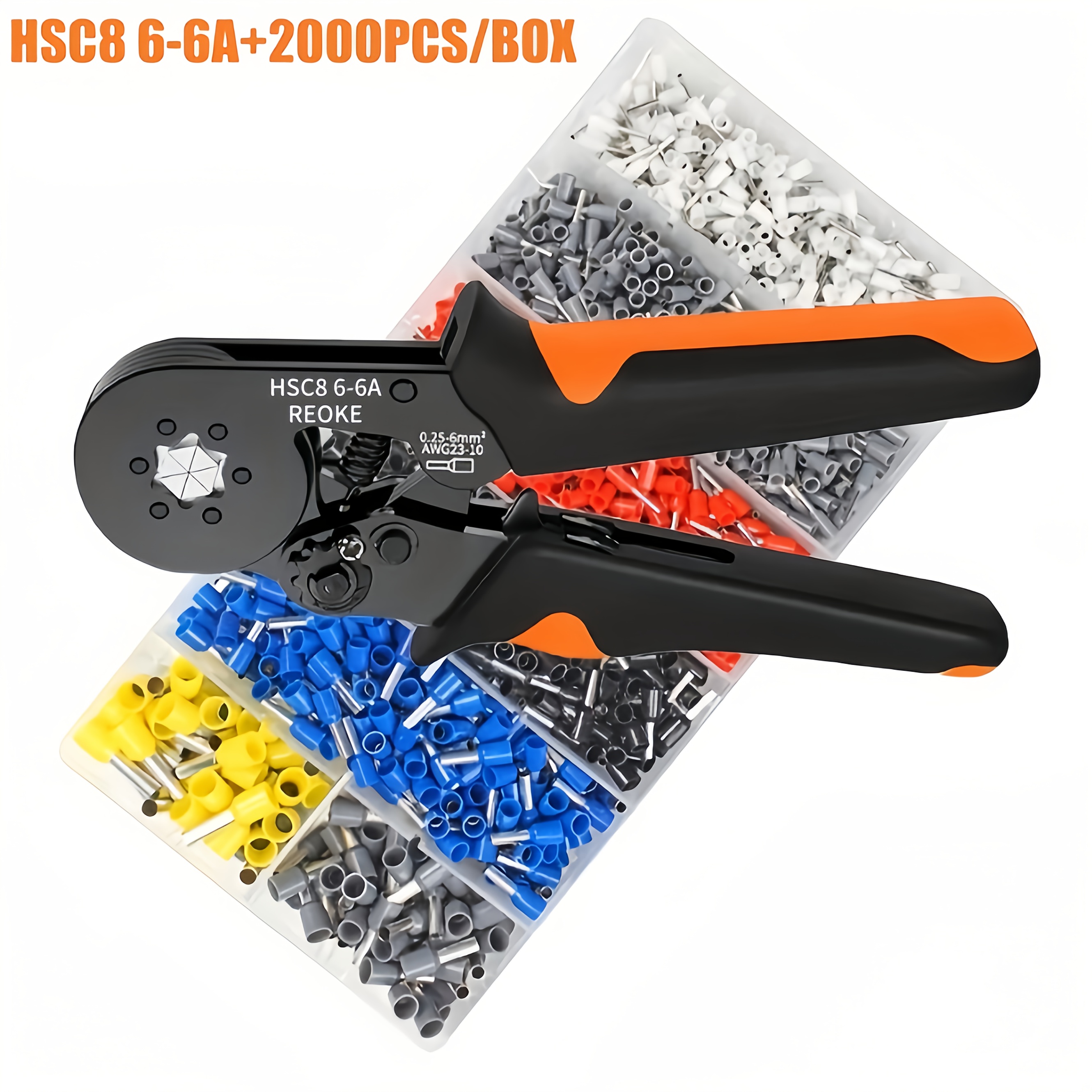 2000pcs Hsc8 6-6 Crimp Tool Kit With Terminal Types, Wire Crimping Pliers Kit, Hex Crimping Pliers, 0.25-6mm²/awg23, Suitable For Wire Connectors