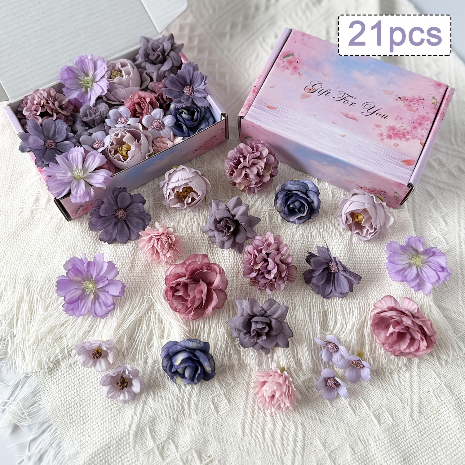 21pcs Artificial Flower Heads Fake Peony Multicolor Small Faux Silk Flower Heads For Garland Wedding Party Graduation Cap Diy Home Decoration(without Flower Box)