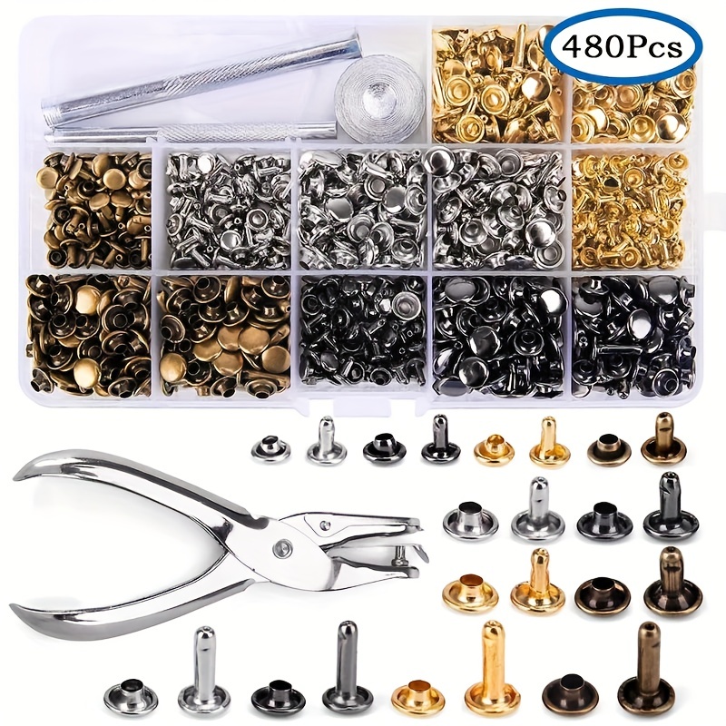 

Value Pack 120/240/480pcs Metal Double-sided Rivets Available In Multiple Colors, Comes With Installation Tools, Used For Fastening Leather Decorations In Fashion. Eid Al-adha Mubarak