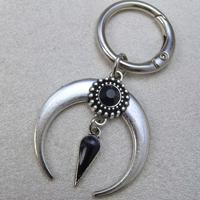 TEMU Vintage Rhinestone Inlaid Crescent Teardrop Keychain, Suitable For Women's Bag Charms, Car Key And Luggage Bag Pendant Decoration