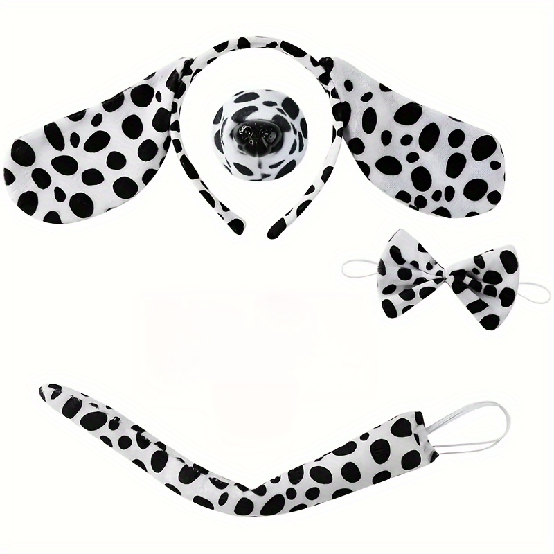 

4pcs, Cute And Dalmatian Dog Dress Up Set, Polka Dot Dog Ear Headband, Tail, Nose, Bow Tie, Tail, Halloween Cosplay Photo Props, Party Supplies, Stage Performance Accessories