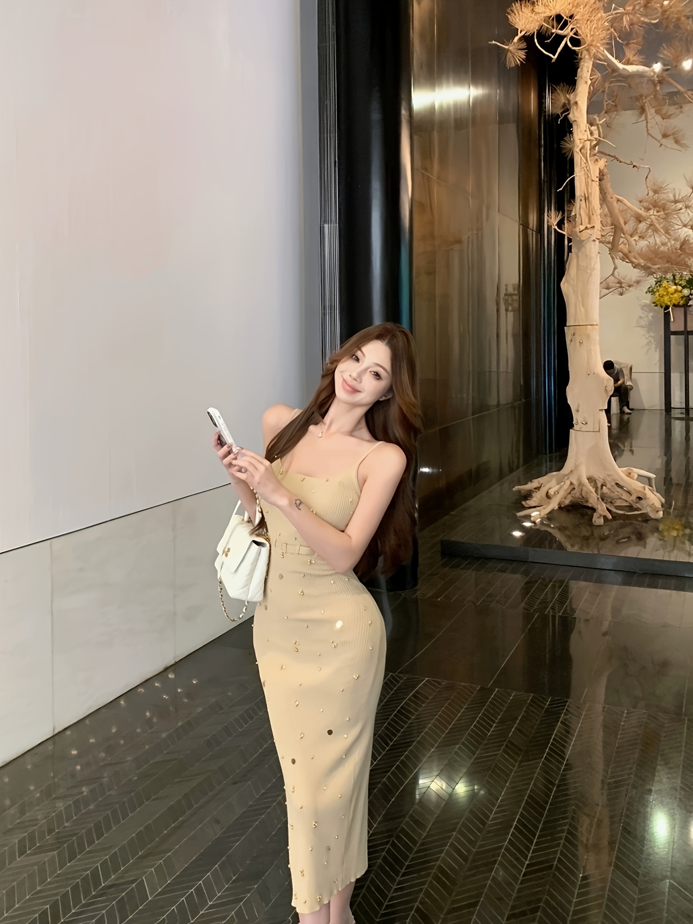 elegant beige sequin bodycon midi dress women sleeveless low - Temu  Mauritius