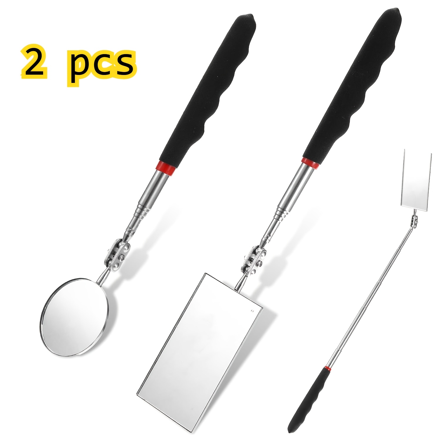 TEMU 2pcs Set Of Telescopic Length 360° Rotating Mechanical Inspection Mirror Tool, Telescopic Inspection Mirror With Long Handle, Featuring
