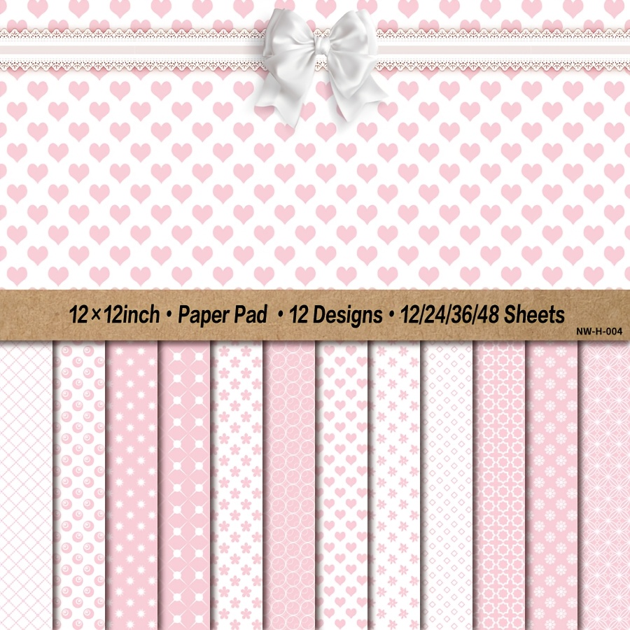 

12/24/36/48 Sheets Pink Sweet Paper Pad, 12x12 Inch Decorative Craft Cardstock For Scrapbooking, Card Making, Diy Background Supplies