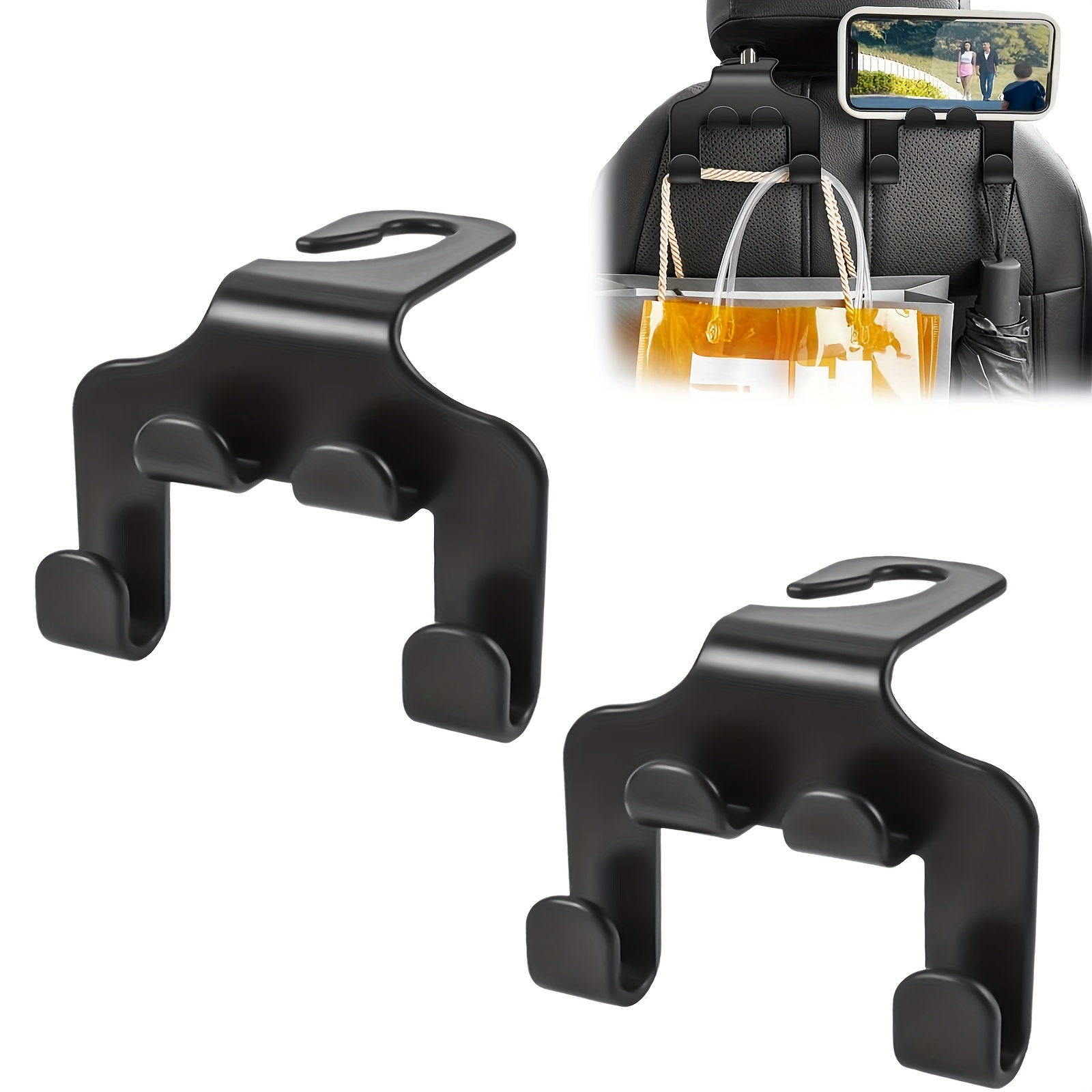 TEMU 1/2/4pcs Hooks, Car Seat Backpack Rack, Auto Headrest Hangers - 4in 1 Car Back Seat Storage Organizers, Car Seat Hanging Holder Hooks Universal