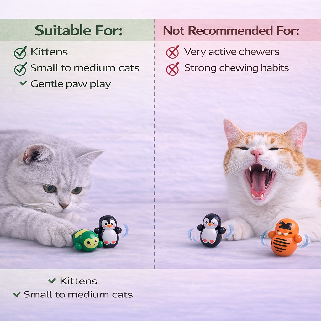 5pcs Cat Wobble Toys for Indoor Cats, Self-Righting Rolling Cat Toys, No Battery Required, Random Styles, Lightweight Plastic Cat Enrichment Toys Tailona
