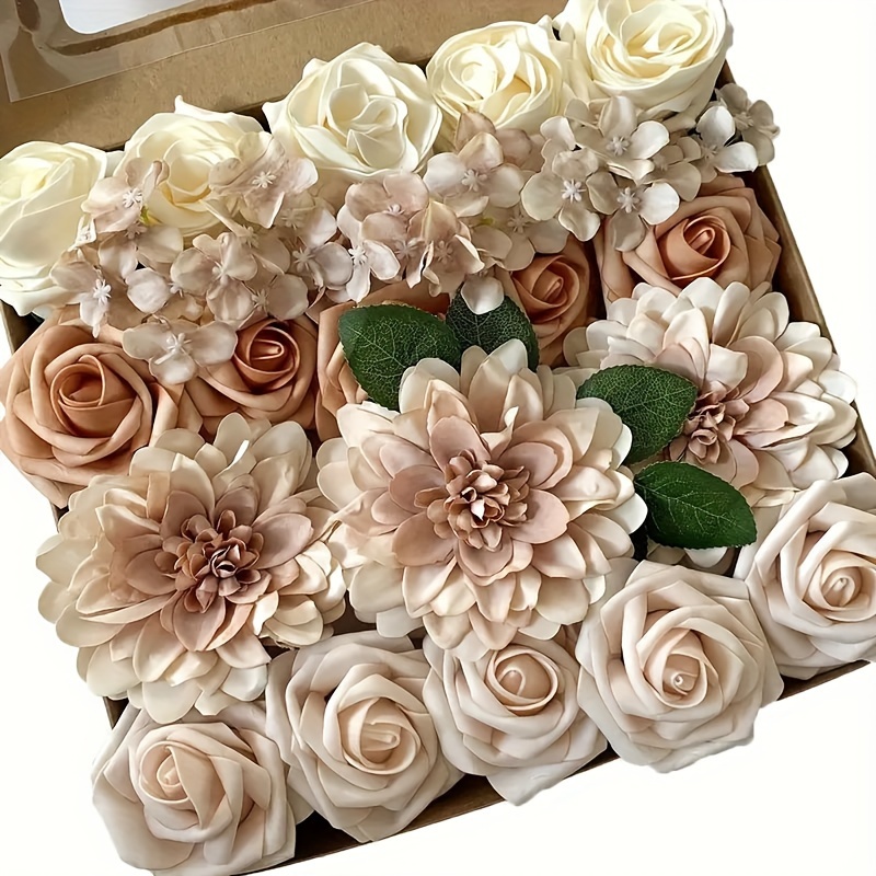 

1pc, Artificial Flower Combination Box Set, Champagne Gold Rose Pink, Orange Rose, Very Suitable For Diy Wedding Bouquets, Engagement Parties, Desktop Decoration Layout, Bedroom Home Decoration