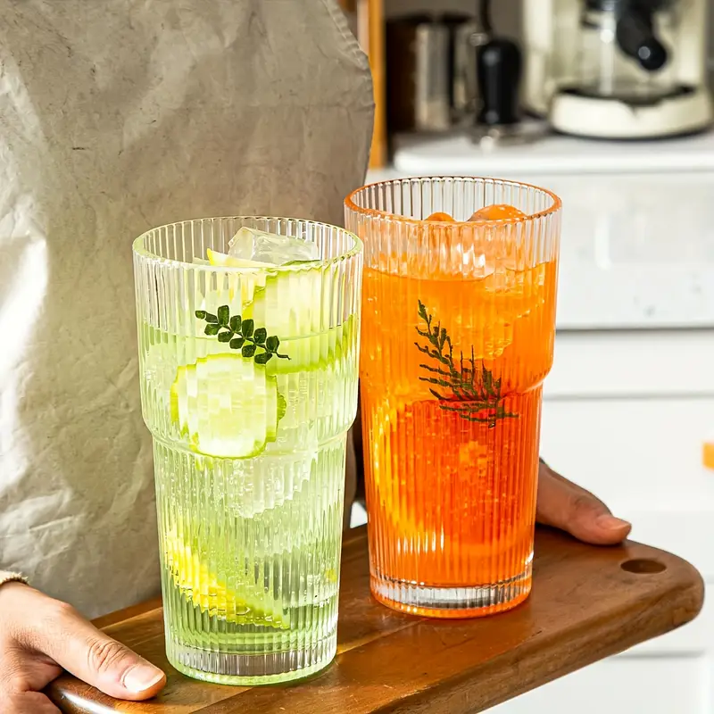 1 2 ins large capacity reusable glass cup with leak proof lid straw vertical striped design oval shape for hot cold beverages modern drinkware for coffee home holiday gifts office drinkware stylish beverage container hand wash only tea Product details 2